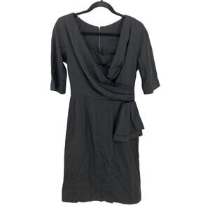 VTG 50's Abe Schrader Black Cocktail Dress Womens Small Black Wrap Front *READ